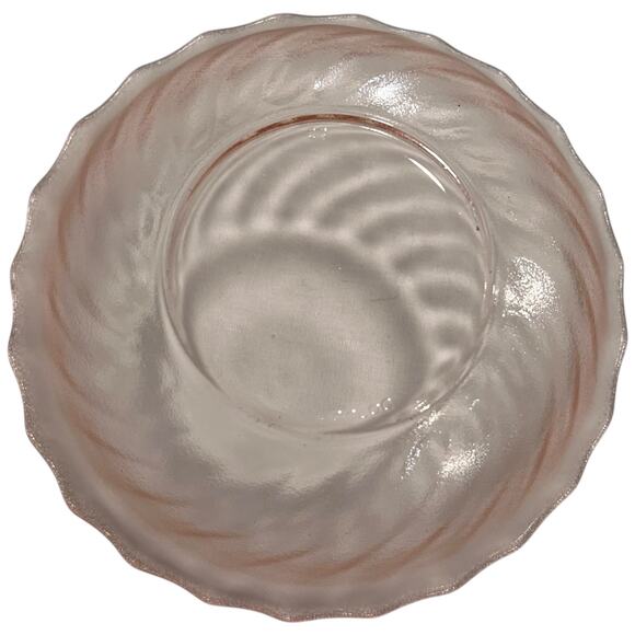 Glcoloc Vintage Pink Frosted Glass Swirl Ruffled Bowl 7 Inch Serving - Picture 3 of 12